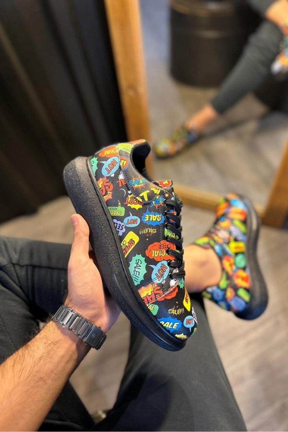 KN046 Erkek Günlük Bağcıklı Hot Baskılı Cilt Spor Sneaker Ayakkabı CST - Siyah – Knack Erkek Ayakkabı
