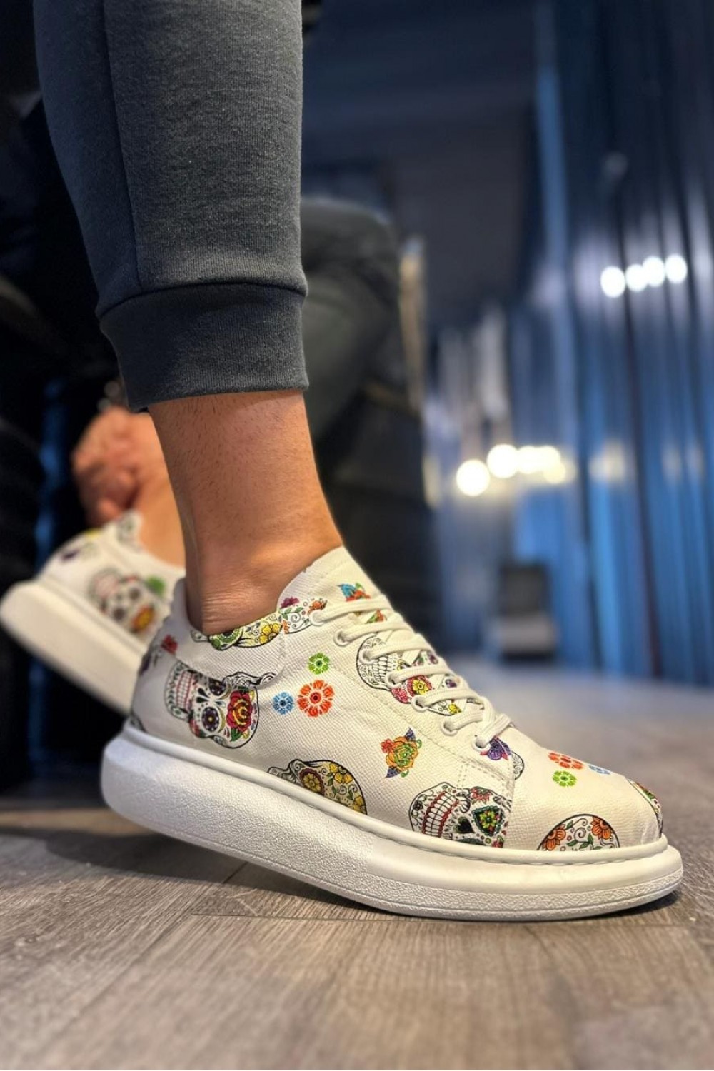 KN046 Erkek Günlük Bağcıklı Kurukafa Baskılı Cilt Spor Sneaker Ayakkabı CBT - Beyaz Erkek Ayakkabı KN046 Erkek Günlük Bağcıklı Kurukafa Baskılı Cilt Spor Sneaker Ayakkabı CBT - Beyaz – Knack Erkek Ayakkabı