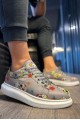 KN046 Erkek Günlük Bağcıklı Kurukafa Baskılı Cilt Spor Sneaker Ayakkabı CBT - Gri – Knack Erkek Ayakkabı