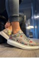 KN046 Erkek Günlük Bağcıklı Kurukafa Baskılı Cilt Spor Sneaker Ayakkabı CBT - Gri – Knack Erkek Ayakkabı