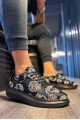KN046 Erkek Günlük Bağcıklı Kurukafa Baskılı Cilt Spor Sneaker Ayakkabı CST - Siyah – Knack Erkek Ayakkabı