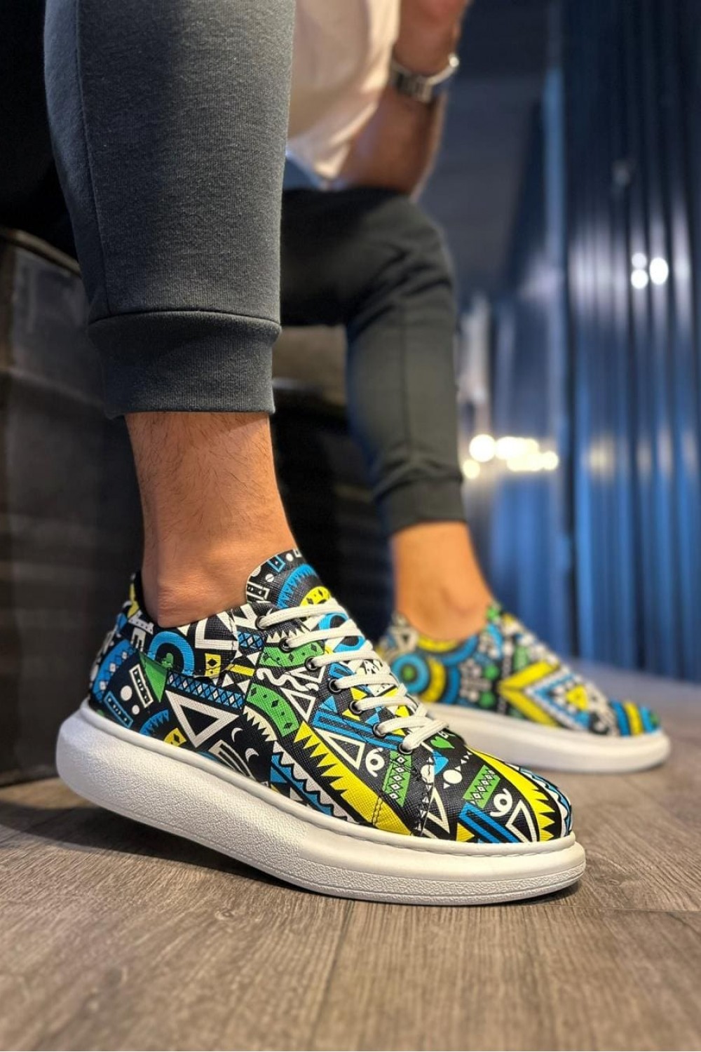 KN046 Erkek Günlük Bağcıklı Renkli Baskılı Cilt Spor Sneaker Ayakkabı CBT - Yeşil – Knack Erkek Ayakkabı
