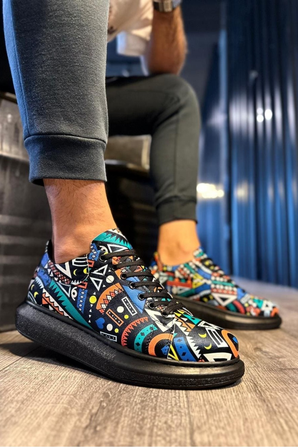 KN046 Erkek Günlük Bağcıklı Renkli Baskılı Cilt Spor Sneaker Ayakkabı CST - Siyah Erkek Ayakkabı KN046 Erkek Günlük Bağcıklı Renkli Baskılı Cilt Spor Sneaker Ayakkabı CST - Siyah – Knack Erkek Ayakkabı