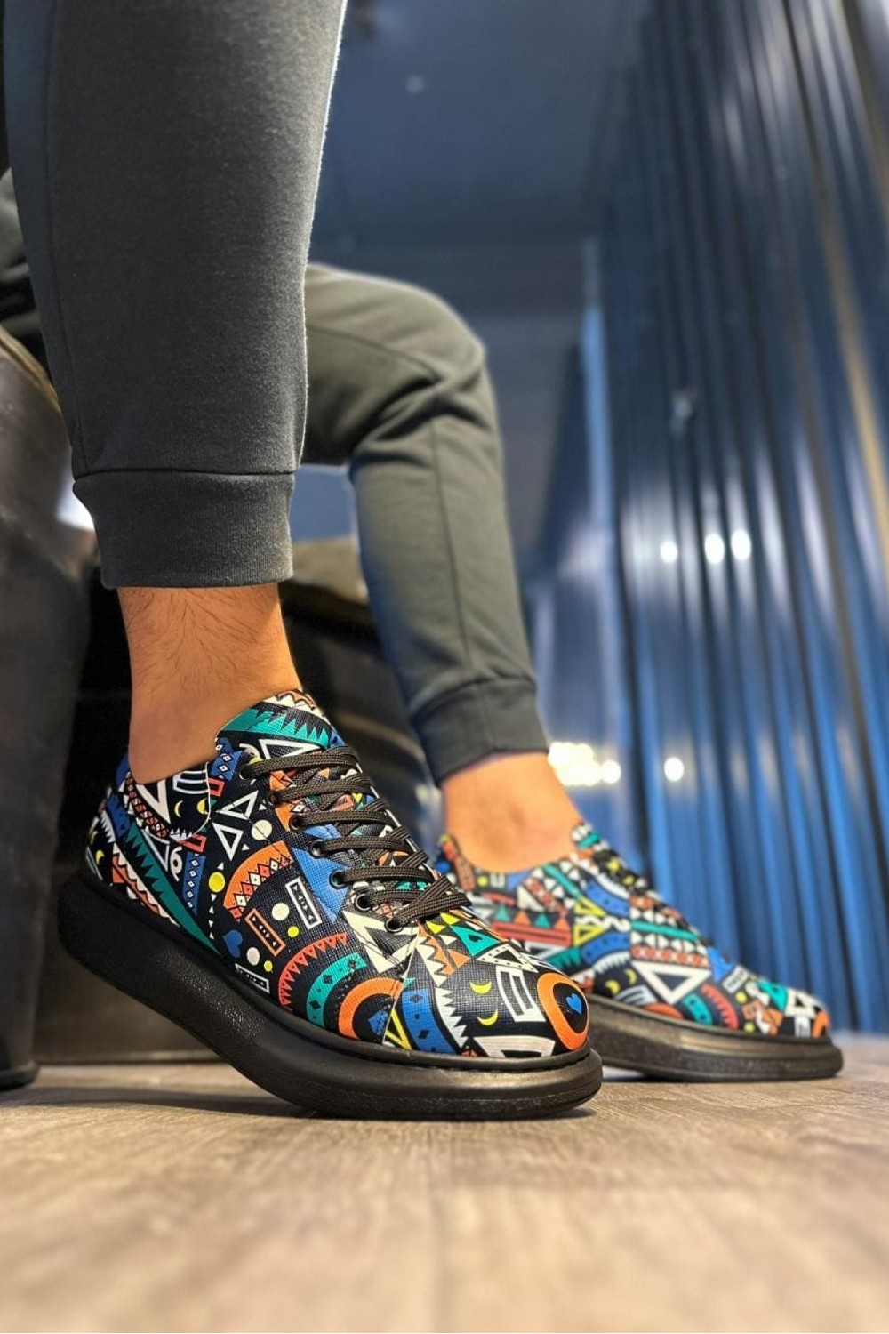 KN046 Erkek Günlük Bağcıklı Renkli Baskılı Cilt Spor Sneaker Ayakkabı CST - Siyah Erkek Ayakkabı KN046 Erkek Günlük Bağcıklı Renkli Baskılı Cilt Spor Sneaker Ayakkabı CST - Siyah – Knack Erkek Ayakkabı