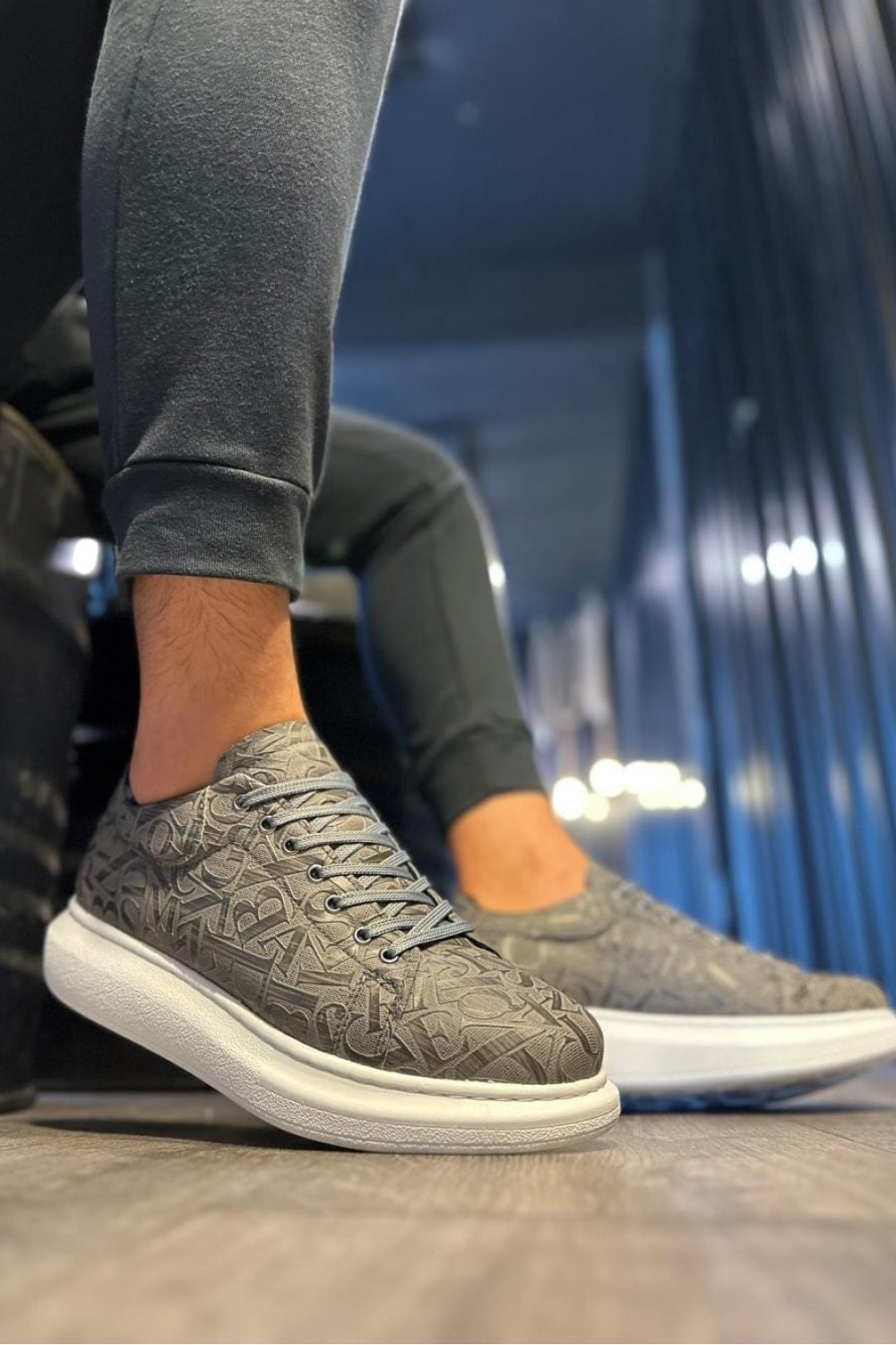 KN047 Erkek Günlük Bağcıklı Harf Desenli Cilt Spor Sneaker Ayakkabı CBT - Gri Erkek Ayakkabı KN047 Erkek Günlük Bağcıklı Harf Desenli Cilt Spor Sneaker Ayakkabı CBT - Gri – Knack Erkek Ayakkabı