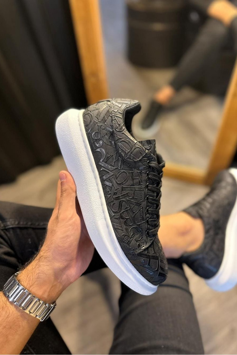 KN047 Erkek Günlük Bağcıklı Harf Desenli Cilt Spor Sneaker Ayakkabı CBT - Siyah Erkek Ayakkabı KN047 Erkek Günlük Bağcıklı Harf Desenli Cilt Spor Sneaker Ayakkabı CBT - Siyah – Knack Erkek Ayakkabı