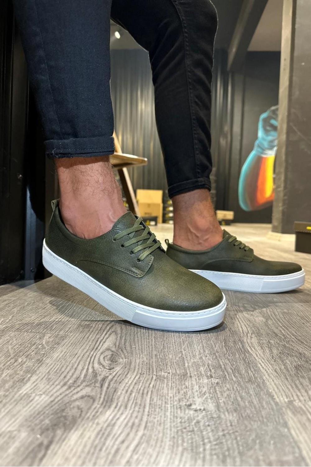 KN077 Erkek Günlük Bağcıklı Cilt Spor Sneaker Ayakkabı CBT - Haki – Knack Erkek Ayakkabı