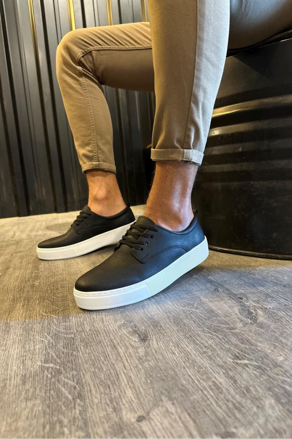 KN077 Erkek Günlük Bağcıklı Cilt Spor Sneaker Ayakkabı CBT - Siyah – Knack Erkek Ayakkabı