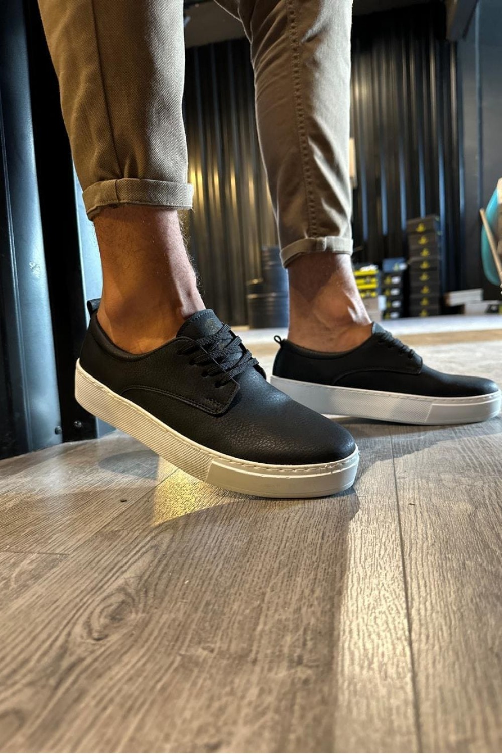 KN077 Erkek Günlük Bağcıklı Cilt Spor Sneaker Ayakkabı CBT - Siyah – Knack Erkek Ayakkabı