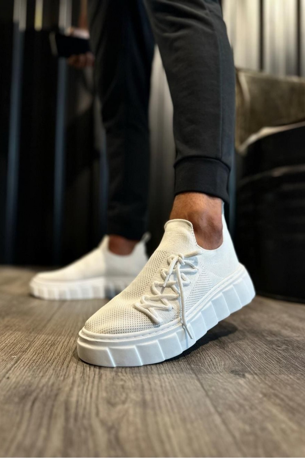 KN1025 Erkek Günlük Bağcıklı Triko Spor Sneaker Ayakkabı TBT - Beyaz – Knack Erkek Ayakkabı