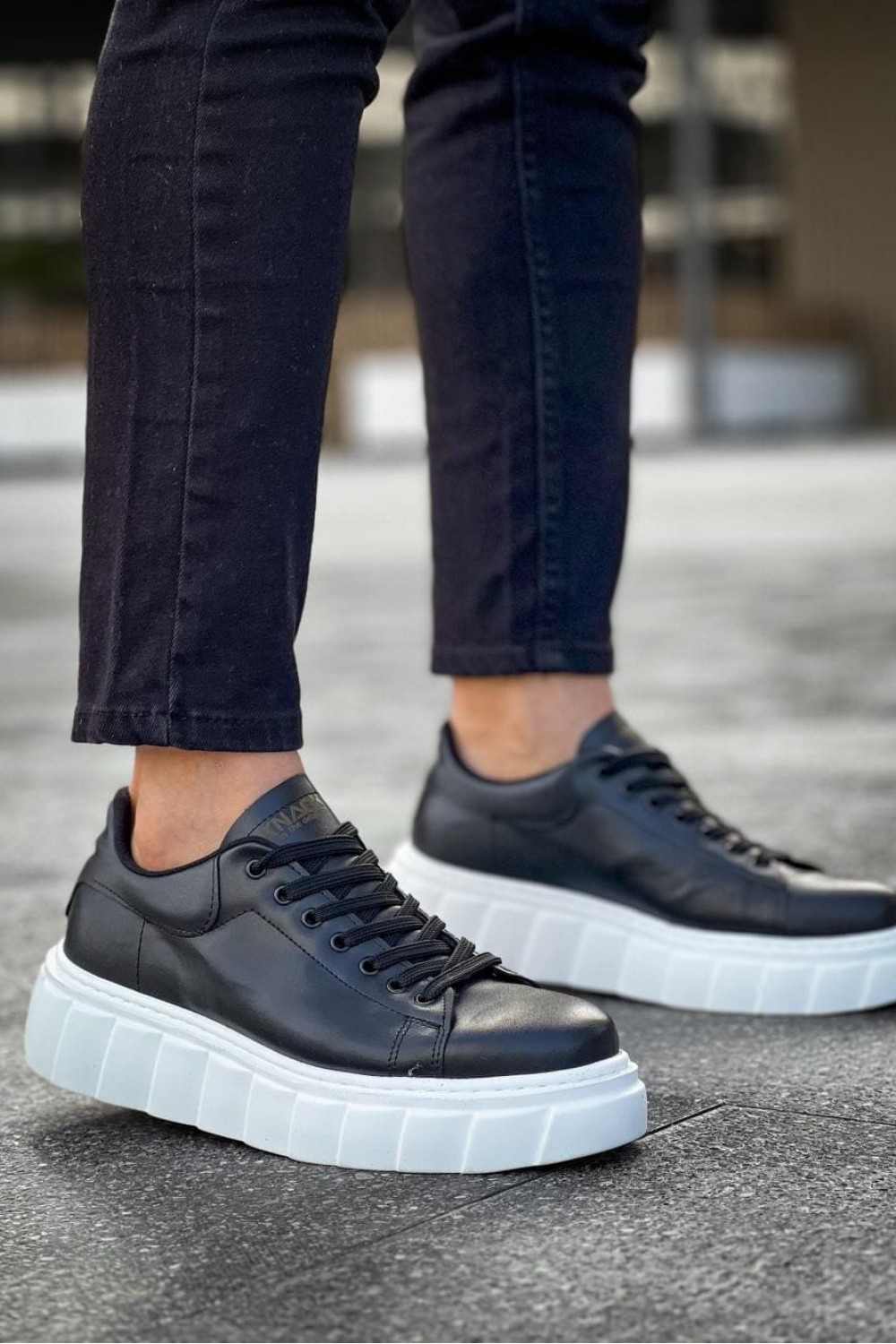 KN144 Erkek Günlük Bağcıklı Cilt Spor Sneaker Ayakkabı CBT - Siyah – Knack Erkek Ayakkabı
