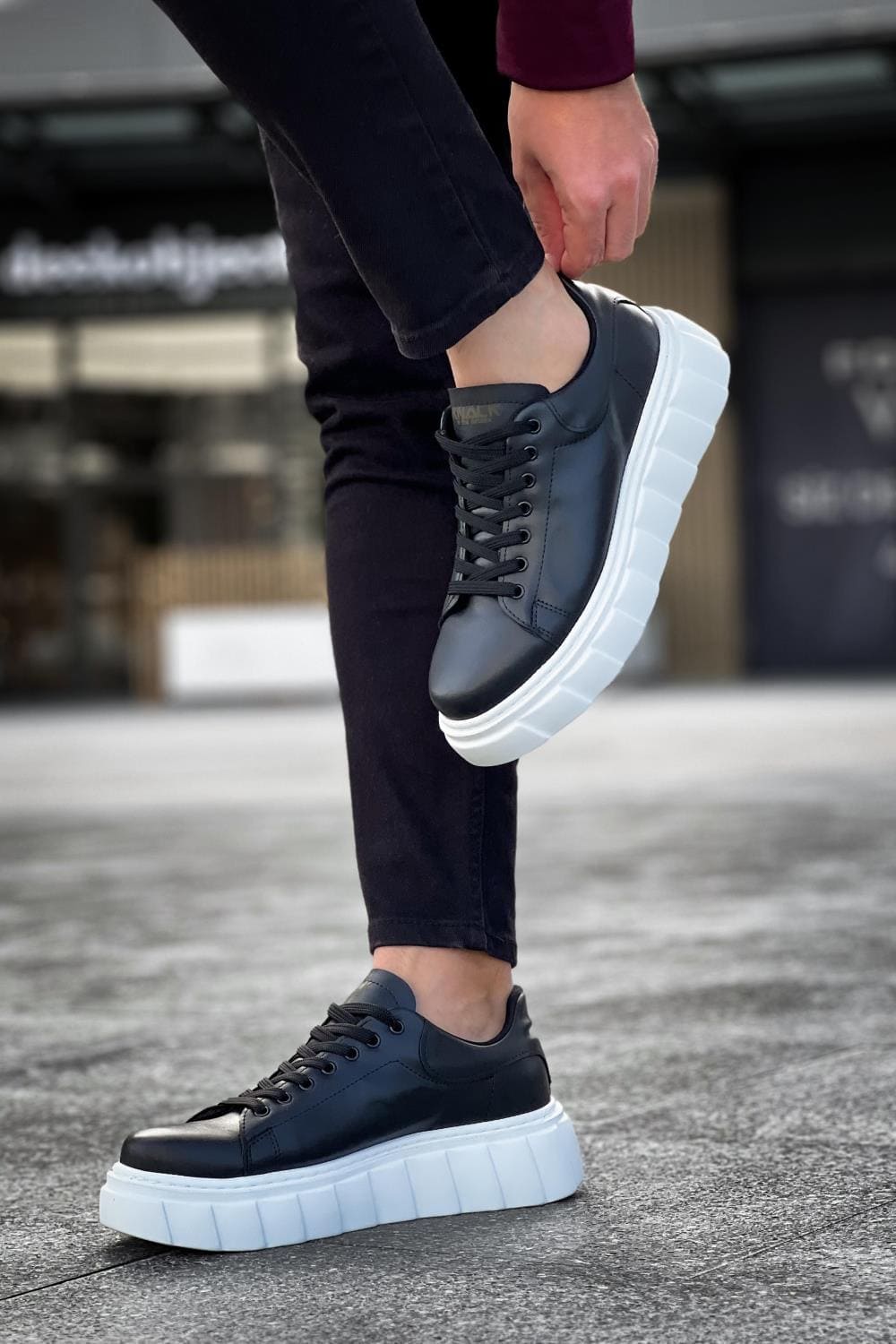 KN144 Erkek Günlük Bağcıklı Cilt Spor Sneaker Ayakkabı CBT - Siyah – Knack Erkek Ayakkabı