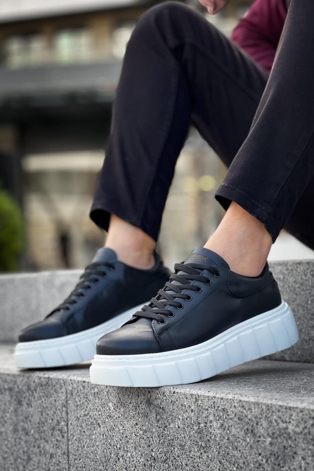 KN144 Erkek Günlük Bağcıklı Cilt Spor Sneaker Ayakkabı CBT - Siyah – Knack Erkek Ayakkabı
