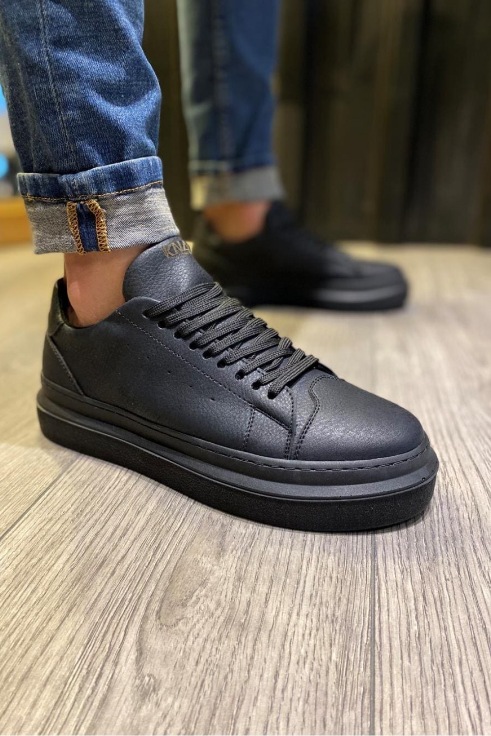 KN421 Erkek Günlük Bağcıklı Cilt Spor Sneaker Ayakkabı CST - Siyah – Knack Erkek Ayakkabı