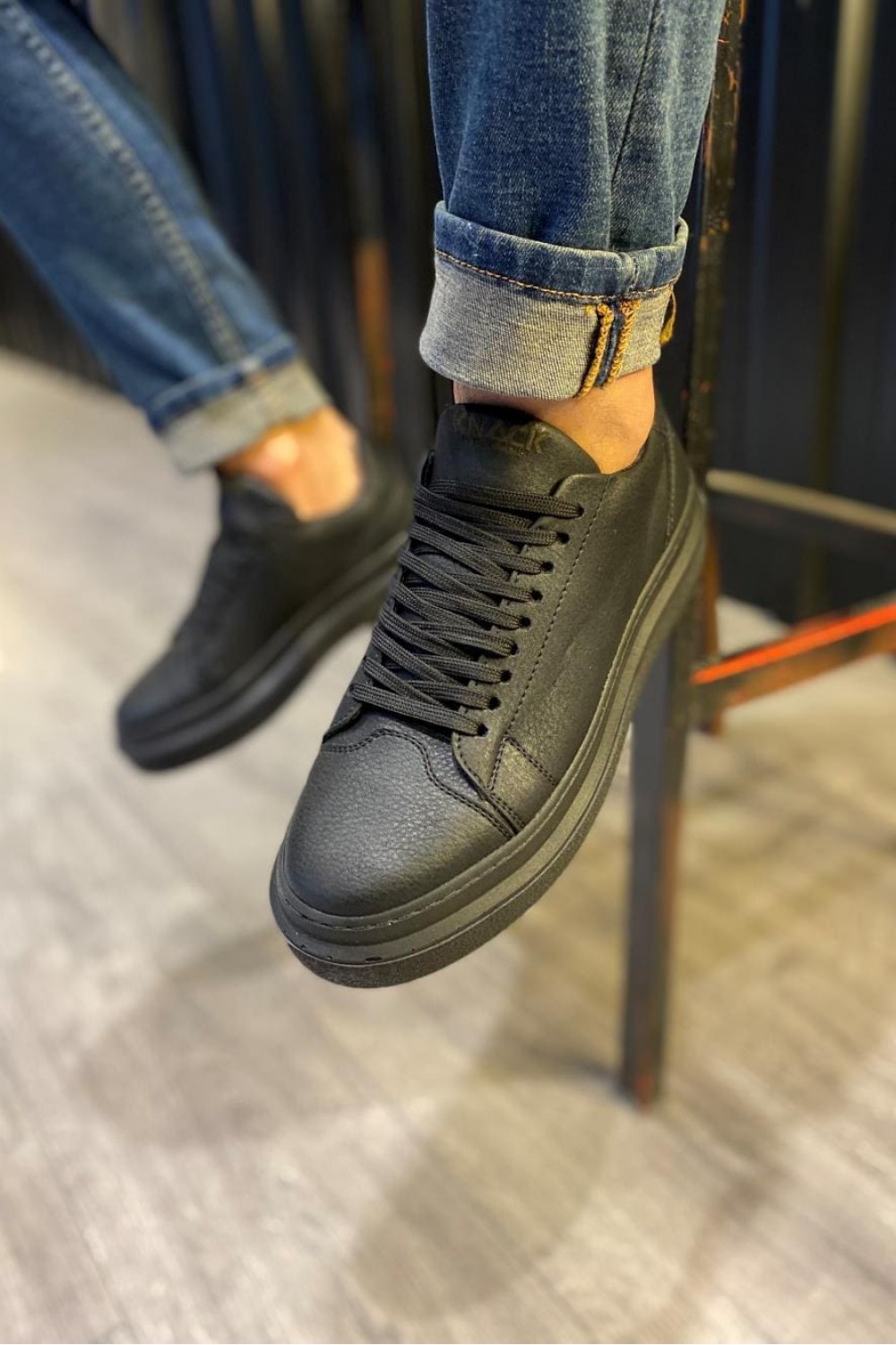 KN421 Erkek Günlük Bağcıklı Cilt Spor Sneaker Ayakkabı CST - Siyah – Knack Erkek Ayakkabı