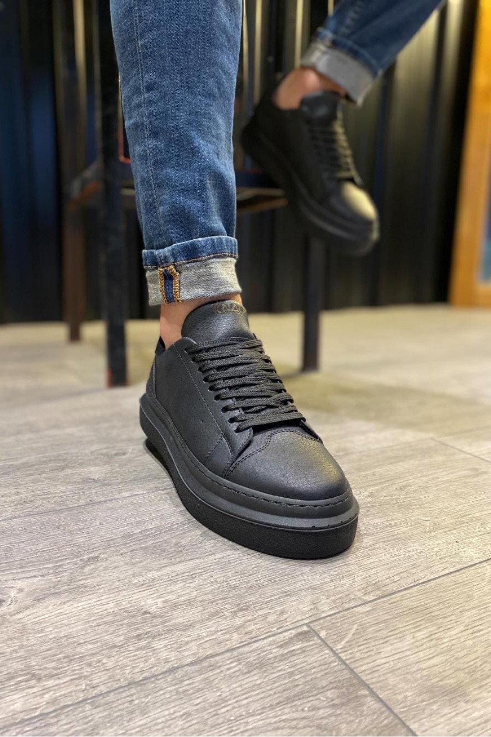 KN421 Erkek Günlük Bağcıklı Cilt Spor Sneaker Ayakkabı CST - Siyah – Knack Erkek Ayakkabı