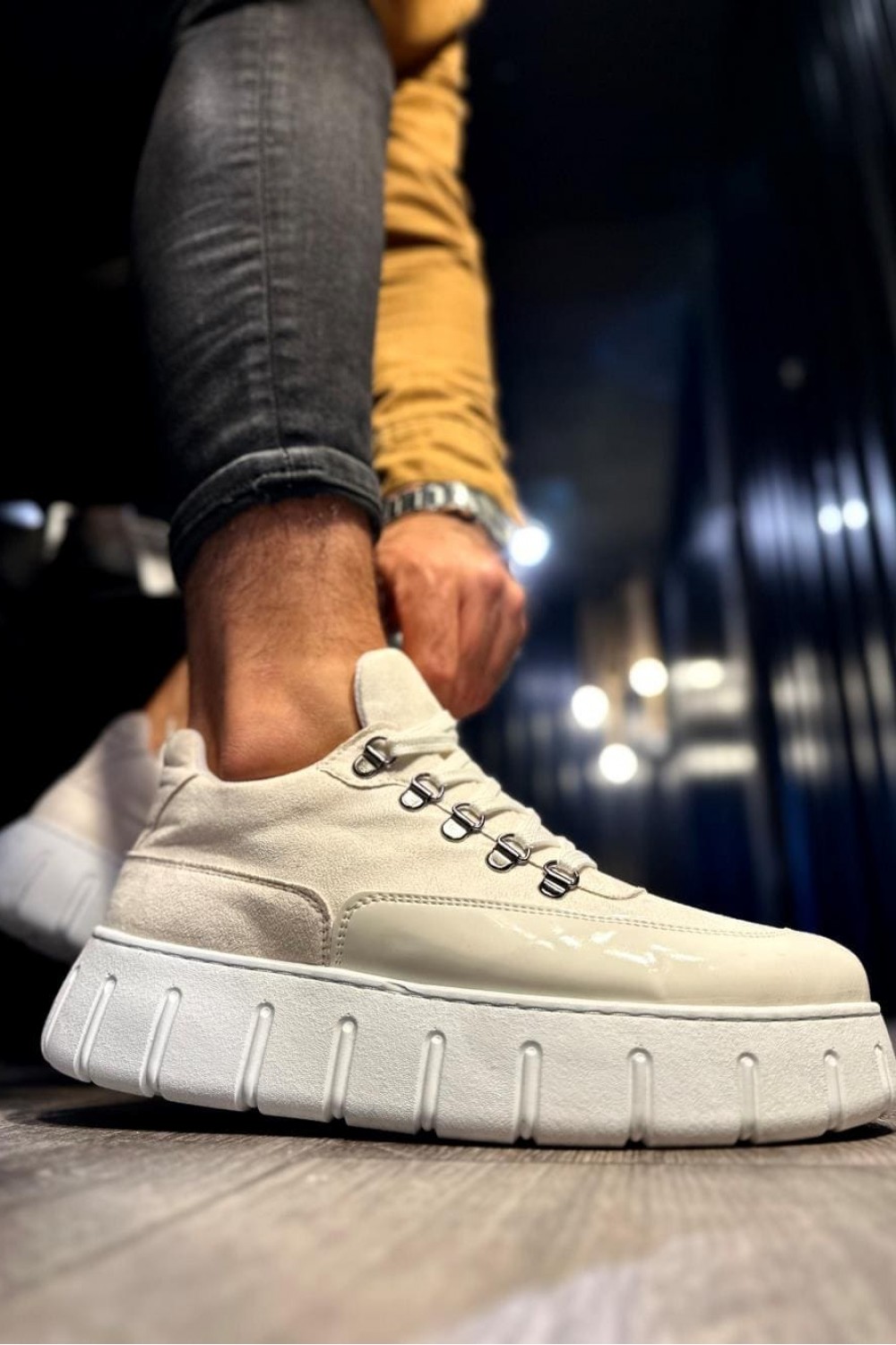 KN600 Erkek Günlük Bağcıklı Süet Cilt Spor Sneaker Ayakkabı SCBT - Beyaz – Knack Erkek Ayakkabı