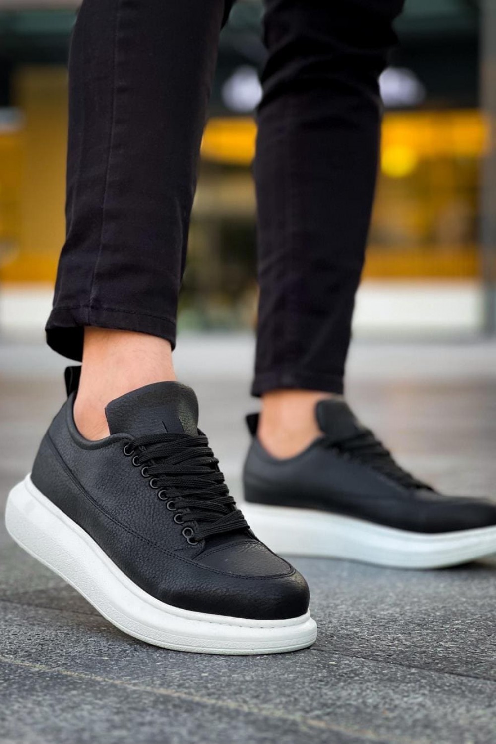 KN814 Erkek Günlük Bağcıklı Cilt Spor Sneaker Ayakkabı CBT - Siyah – Knack Erkek Ayakkabı