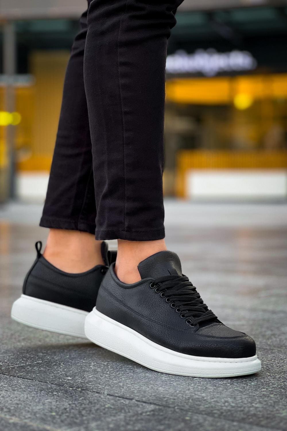 KN814 Erkek Günlük Bağcıklı Cilt Spor Sneaker Ayakkabı CBT - Siyah – Knack Erkek Ayakkabı