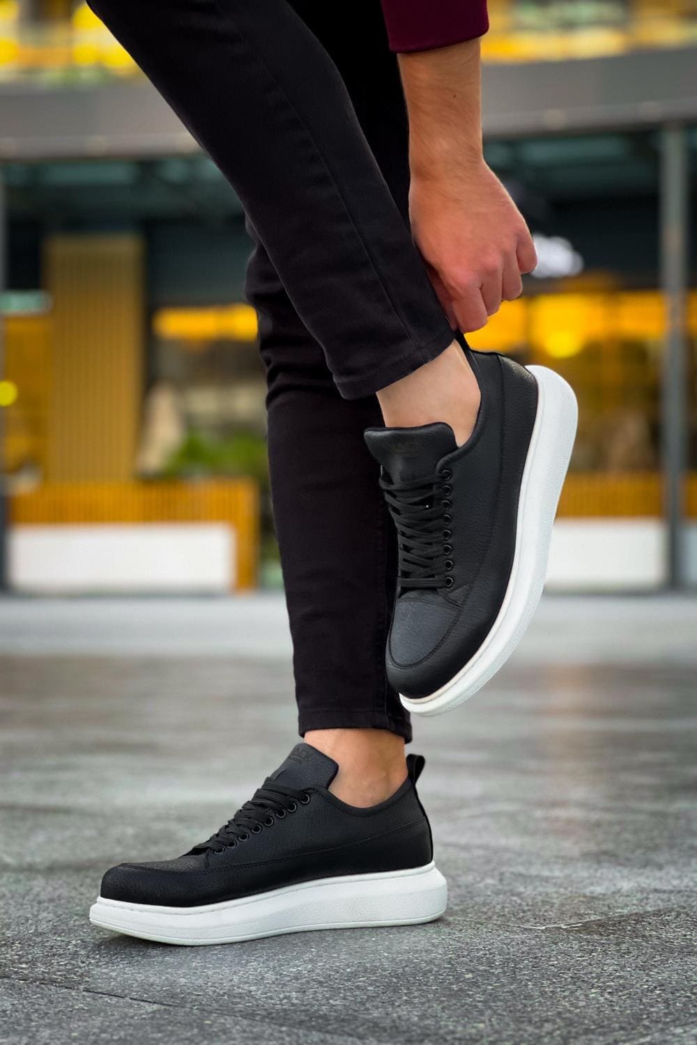 KN814 Erkek Günlük Bağcıklı Cilt Spor Sneaker Ayakkabı CBT - Siyah – Knack Erkek Ayakkabı