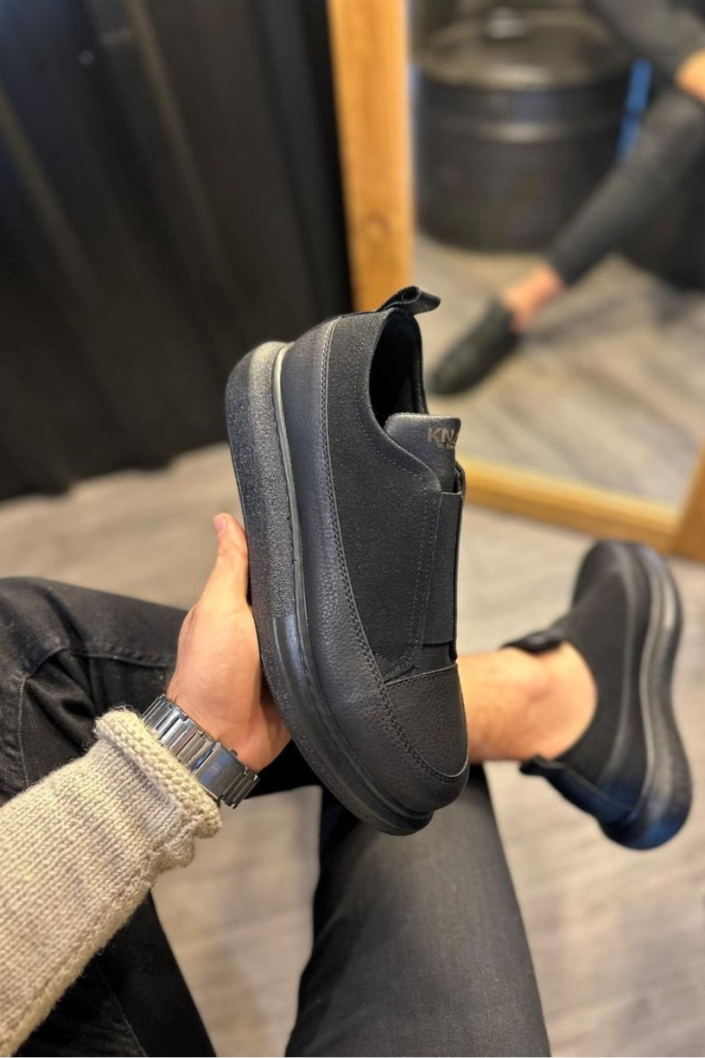 KN911 Erkek Günlük Bağcıksız Cilt Süet Spor Sneaker Ayakkabı CSST - Siyah – Knack Erkek Ayakkabı