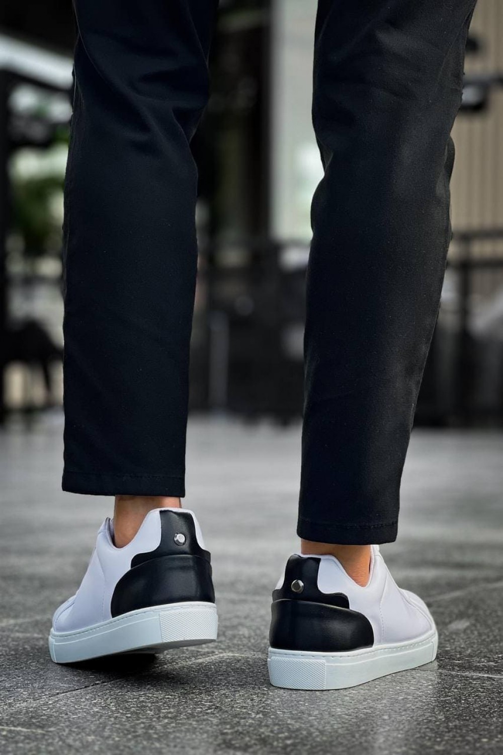 KB-BX1 Erkek Günlük Bağcıklı Cilt Spor Sneaker Ayakkabı CBT - Beyaz/Siyah – Kuback Erkek Ayakkabı