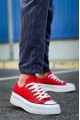 KB-CX3 Erkek Günlük Bağcıklı Keten Kısa Spor Sneaker Ayakkabı KBT - Kırmızı