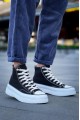 KB-CX3 Erkek Günlük Bağcıklı Keten Uzun Spor Sneaker Ayakkabı KBT - Siyah