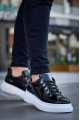 KB-X4 Erkek Günlük Bağcıklı Rugan Spor Sneaker Ayakkabı RBT - Siyah