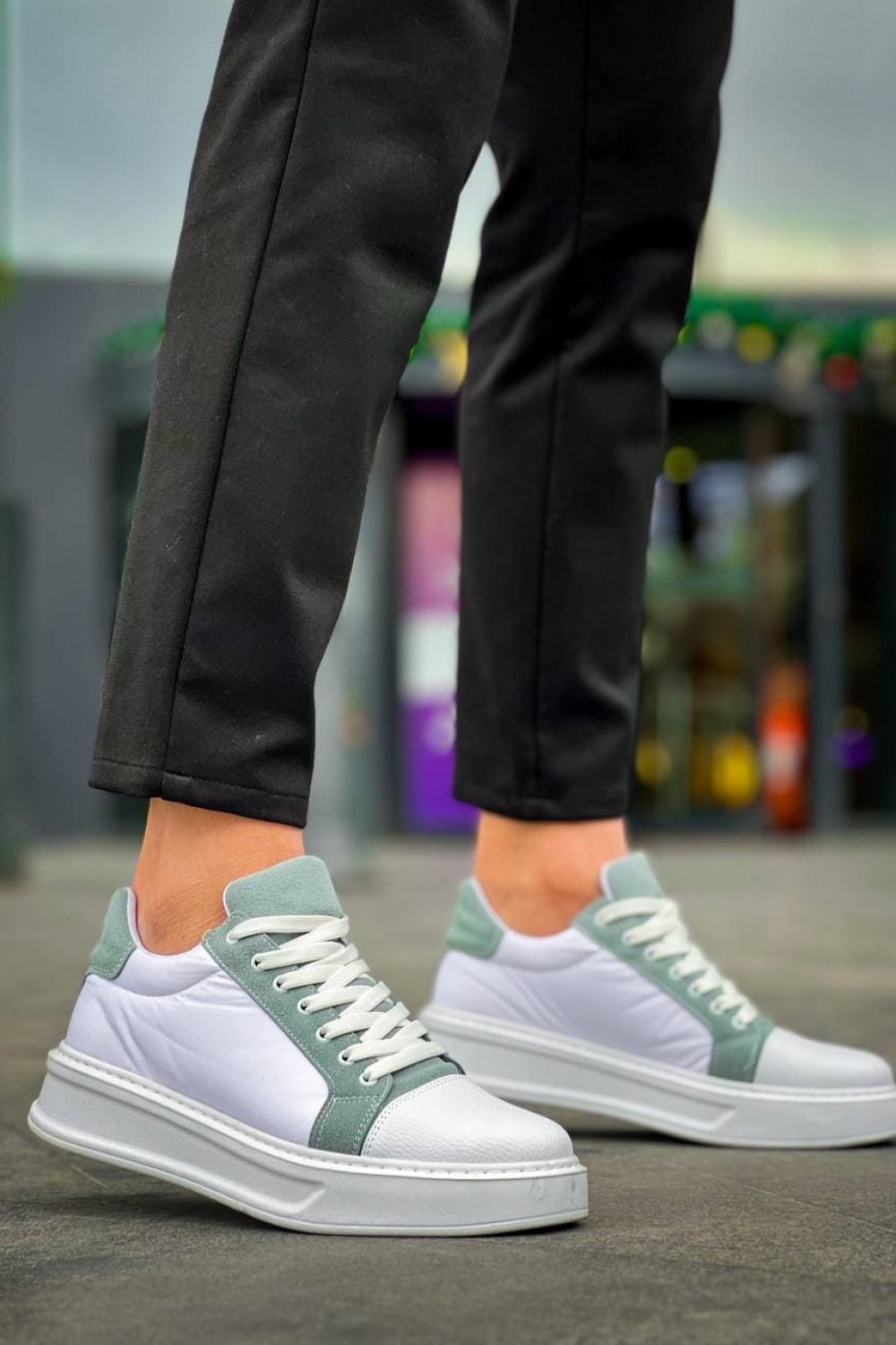 KB-X46 Erkek Günlük Bağcıklı Paraşüt Kumaş Cilt Spor Sneaker Ayakkabı PKCBT - Beyaz/Yeşil – Kuback Erkek Ayakkabı