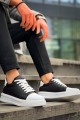 KB-X46 Erkek Günlük Bağcıklı Paraşüt Kumaş Cilt Spor Sneaker Ayakkabı PKCBT - Siyah/Beyaz – Kuback Erkek Ayakkabı
