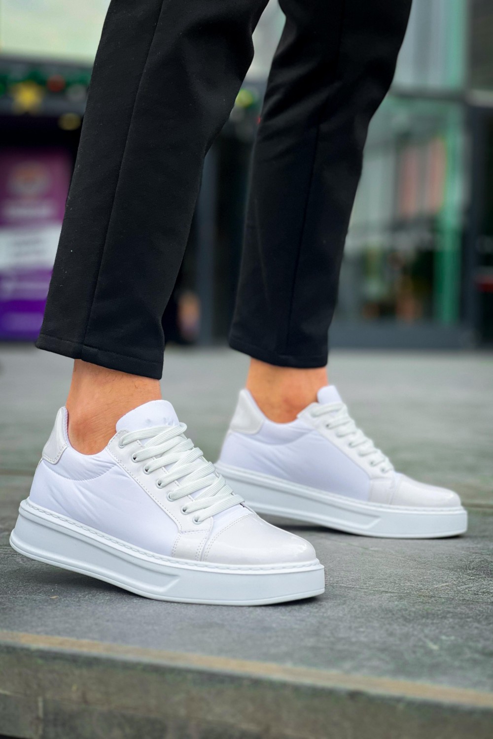 KB-X46 Erkek Günlük Bağcıklı Paraşüt Kumaş Rugan Spor Sneaker Ayakkabı PKRBT - Beyaz – Kuback Erkek Ayakkabı