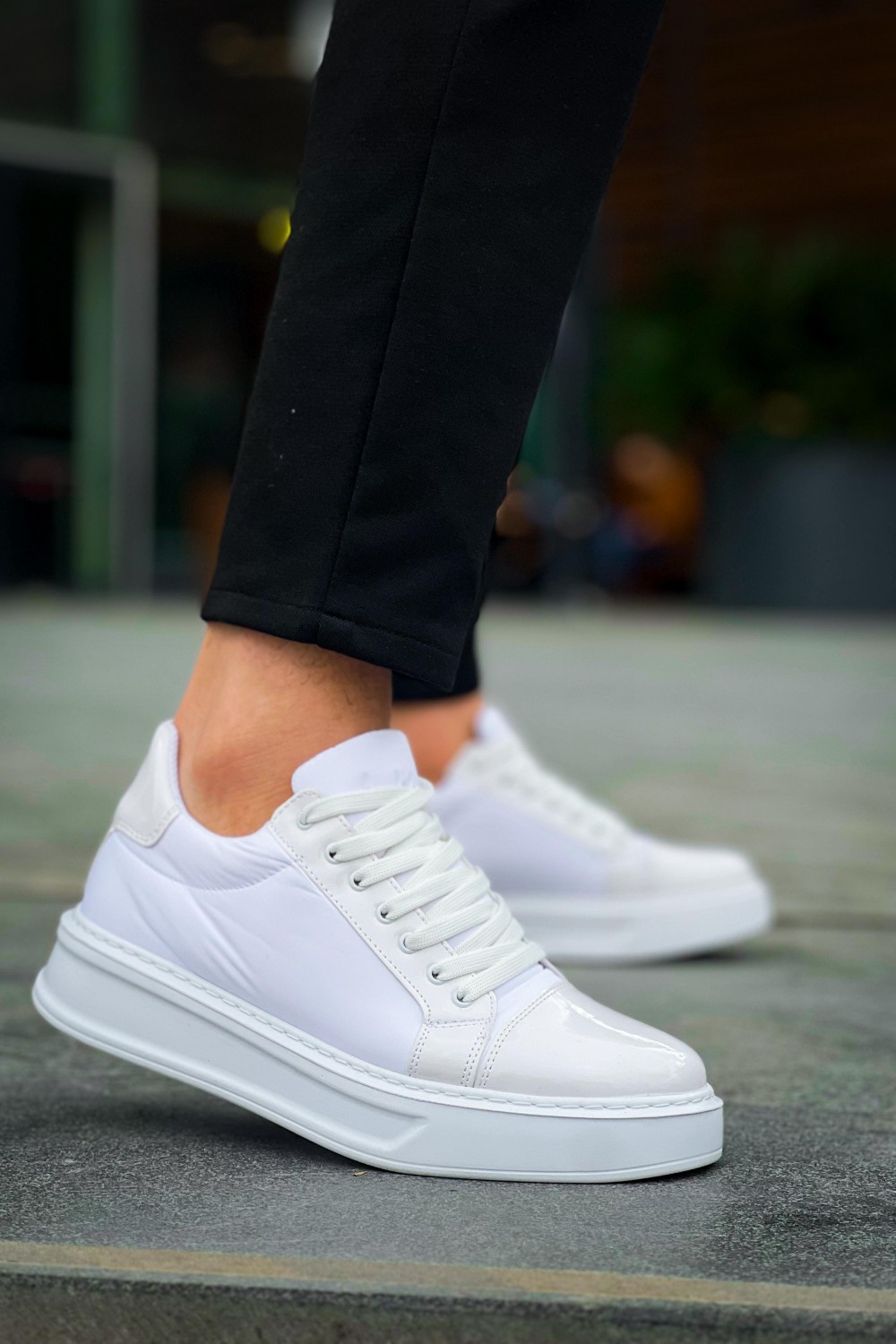 KB-X46 Erkek Günlük Bağcıklı Paraşüt Kumaş Rugan Spor Sneaker Ayakkabı PKRBT - Beyaz – Kuback Erkek Ayakkabı