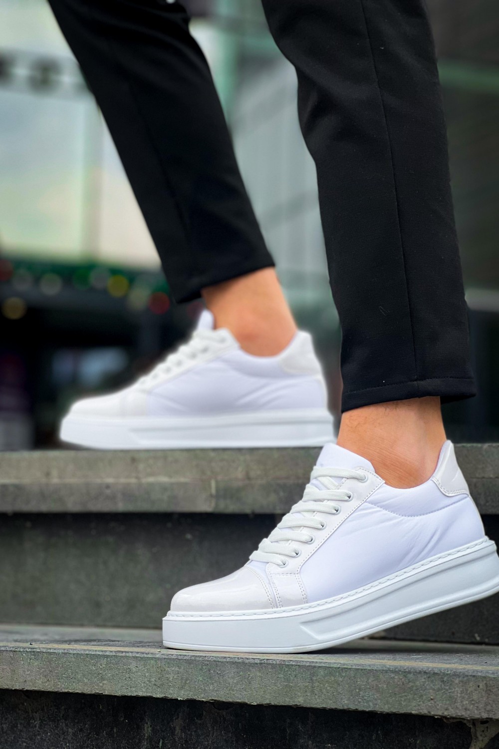 KB-X46 Erkek Günlük Bağcıklı Paraşüt Kumaş Rugan Spor Sneaker Ayakkabı PKRBT - Beyaz – Kuback Erkek Ayakkabı