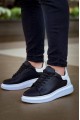 KB-X500 Erkek Günlük Bağcıklı Cilt Spor Sneaker Ayakkabı CBT - Siyah/Beyaz