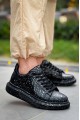 KB-X500 Erkek Günlük Bağcıklı Gold Baskılı Cilt Spor Sneaker Ayakkabı CST - Siyah