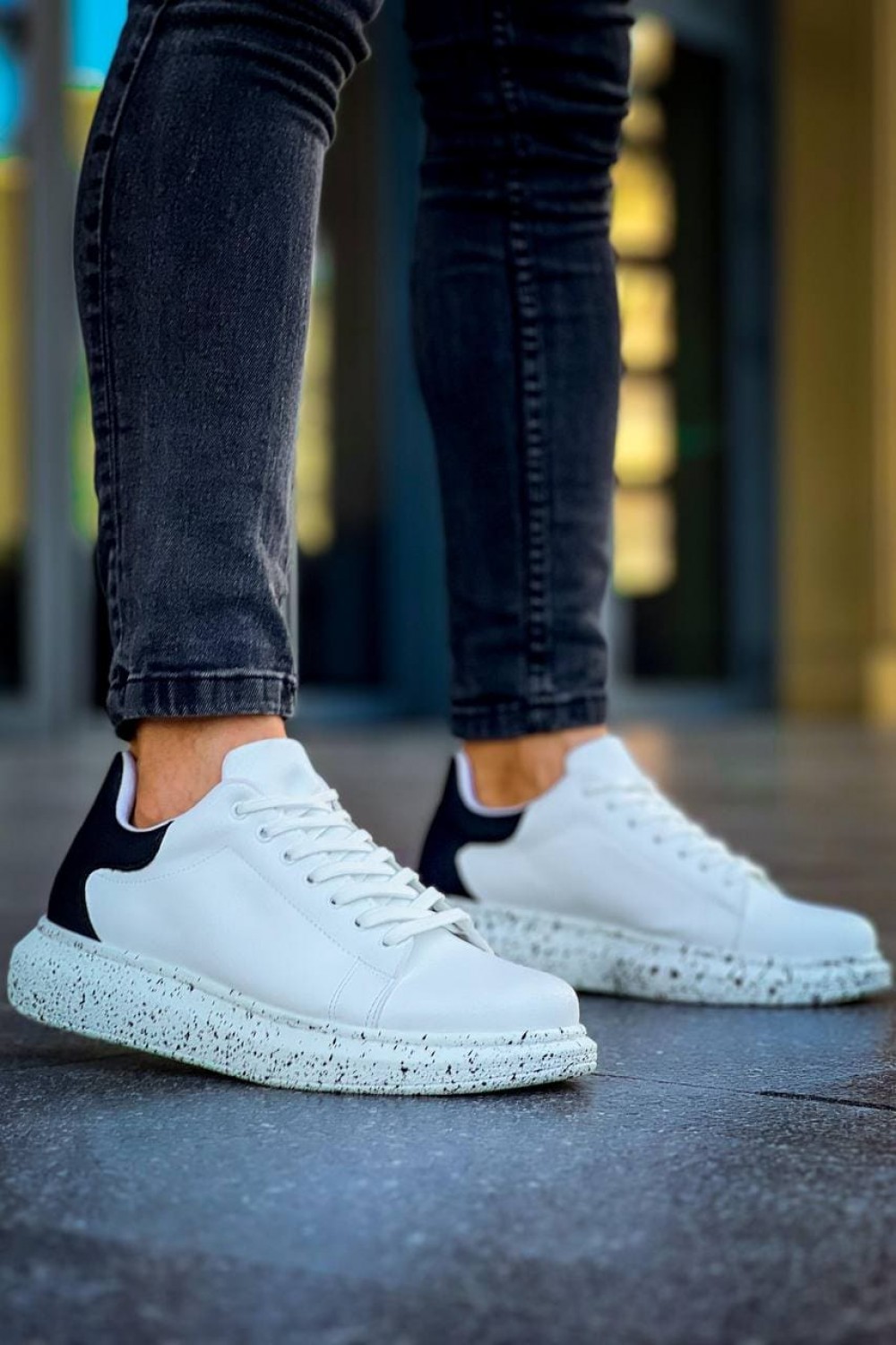 KB-X500 Erkek Günlük Bağcıklı Special Baskılı Cilt Spor Sneaker Ayakkabı CBT - Beyaz/Siyah – Kuback Erkek Ayakkabı