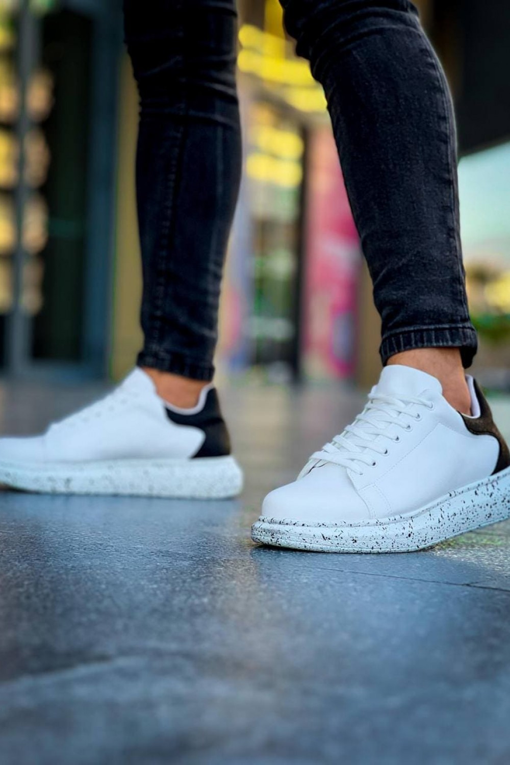 KB-X500 Erkek Günlük Bağcıklı Special Baskılı Cilt Spor Sneaker Ayakkabı CBT - Beyaz/Siyah – Kuback Erkek Ayakkabı