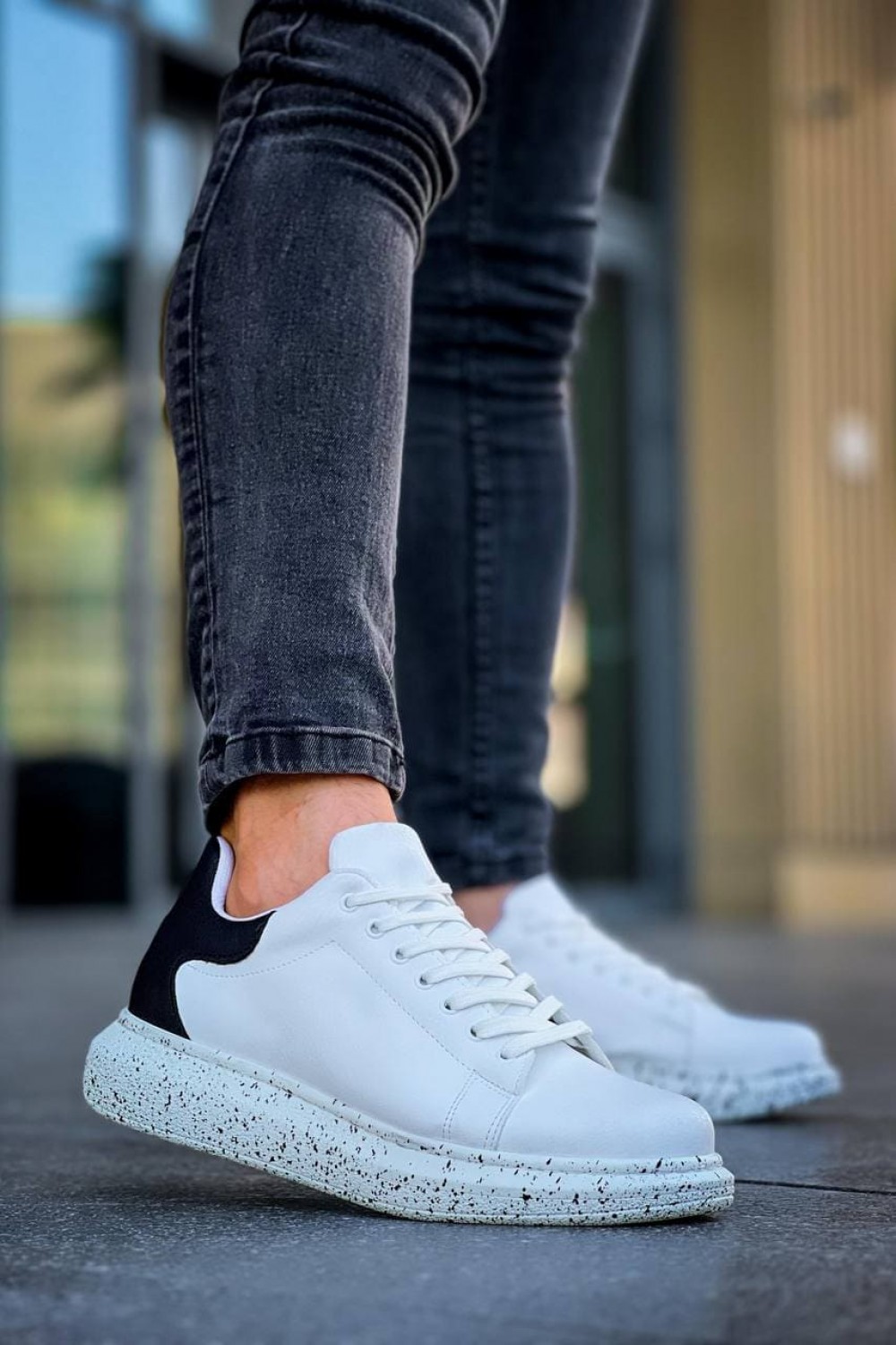 KB-X500 Erkek Günlük Bağcıklı Special Baskılı Cilt Spor Sneaker Ayakkabı CBT - Beyaz/Siyah – Kuback Erkek Ayakkabı
