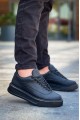 KB005 Erkek Günlük Bağcıklı Cilt Spor Sneaker Ayakkabı CST - Siyah