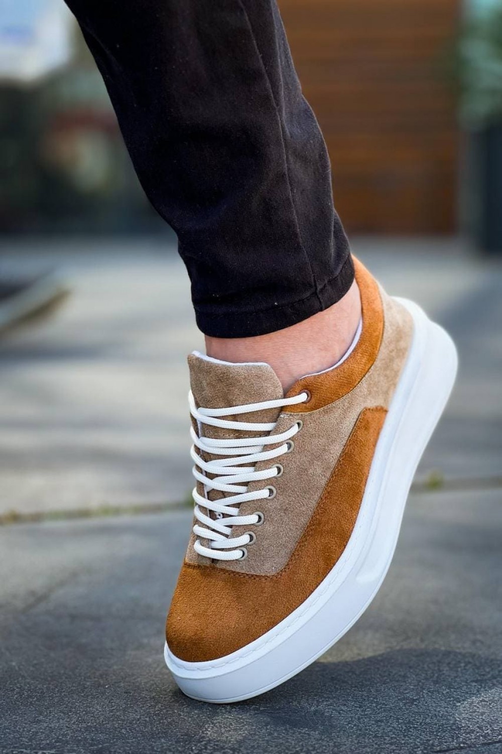 KB005 Erkek Günlük Bağcıklı Süet Spor Sneaker Ayakkabı SBT - Bej/Taba – Kuback Erkek Ayakkabı