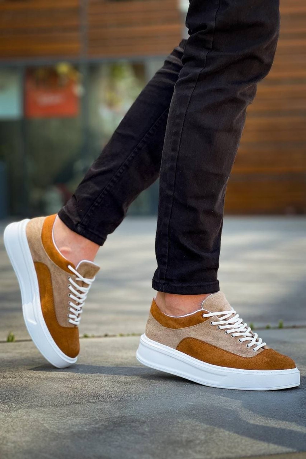 KB005 Erkek Günlük Bağcıklı Süet Spor Sneaker Ayakkabı SBT - Bej/Taba – Kuback Erkek Ayakkabı