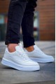 KB006 Erkek Günlük Bağcıklı Cilt Spor Sneaker Ayakkabı CBT - Beyaz