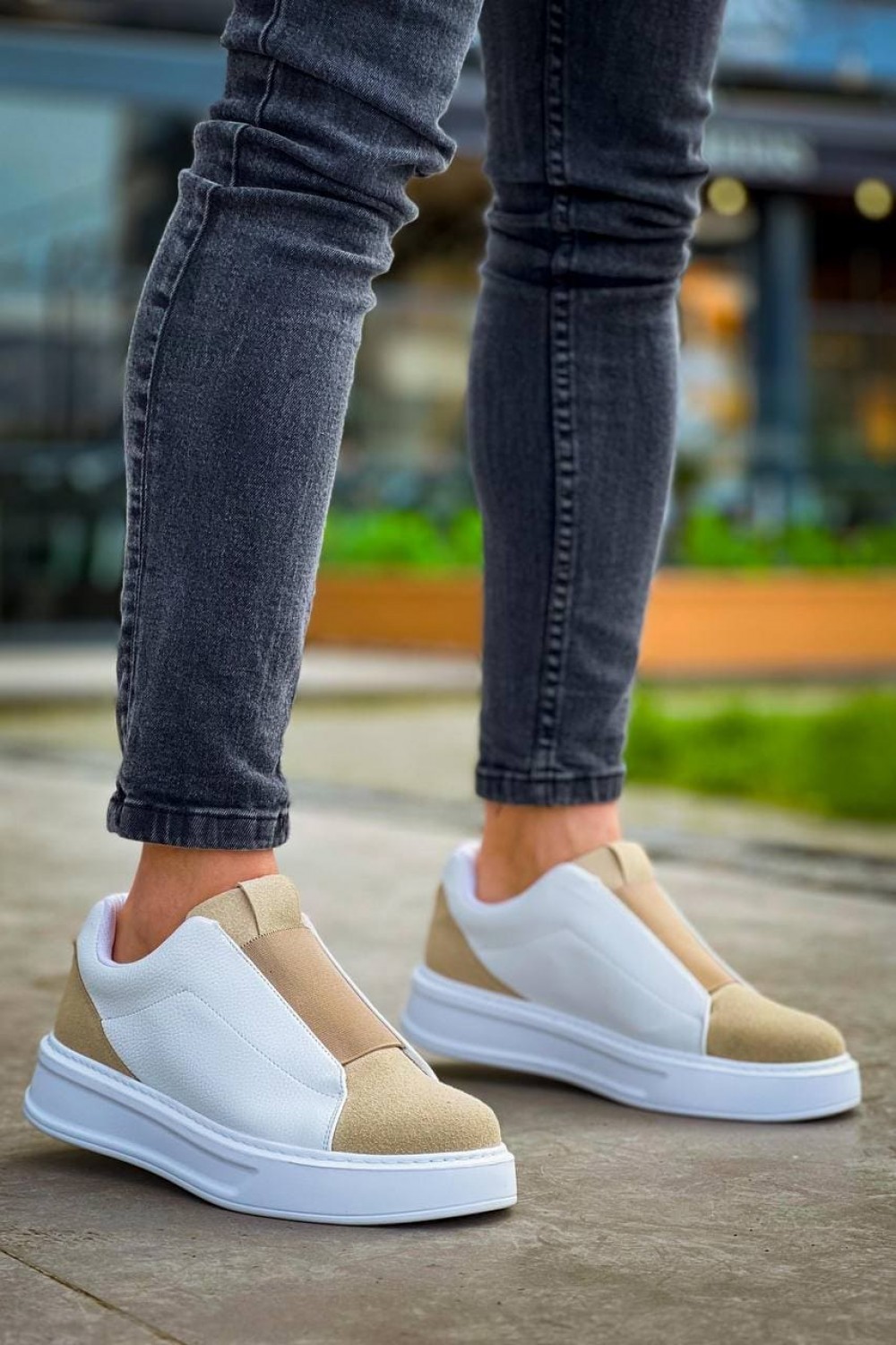 KB007 Erkek Günlük Bağcıksız Süet Cilt Spor Sneaker Ayakkabı SCBT - Bej/Beyaz – Kuback Erkek Ayakkabı