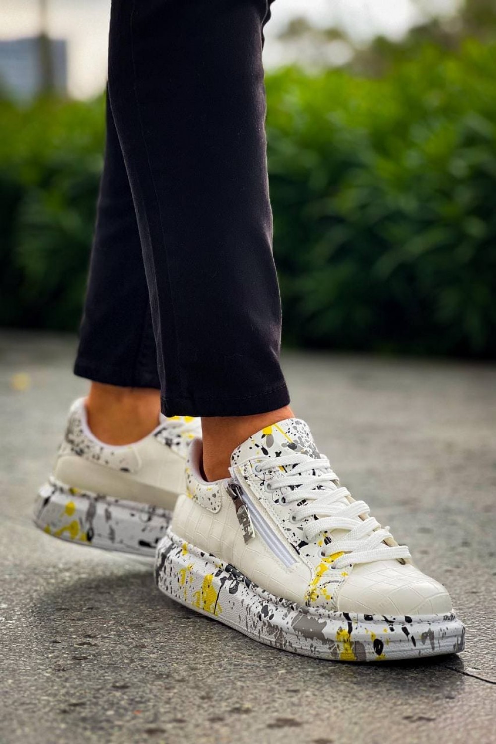 KB02 Erkek Günlük Bağcıklı Fermuarlı Boyalı Croco Cilt Spor Sneaker Ayakkabı CRT - Beyaz/Sarı Erkek Ayakkabı KB02 Erkek Günlük Bağcıklı Fermuarlı Boyalı Croco Cilt Spor Sneaker Ayakkabı CRT - Beyaz/Sarı – Kuback Erkek Ayakkabı