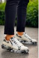 KB02 Erkek Günlük Bağcıklı Fermuarlı Boyalı Croco Cilt Spor Sneaker Ayakkabı CRT - Beyaz/Siyah
