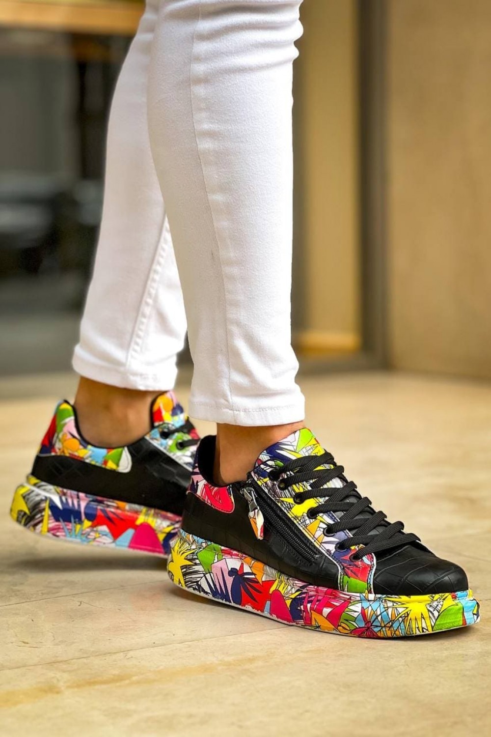 KB02 Erkek Günlük Bağcıklı Fermuarlı Boyalı Croco Cilt Spor Sneaker Ayakkabı CRT - Siyah/Kırmızı Erkek Ayakkabı KB02 Erkek Günlük Bağcıklı Fermuarlı Boyalı Croco Cilt Spor Sneaker Ayakkabı CRT - Siyah/Kırmızı – Kuback Erkek Ayakkabı