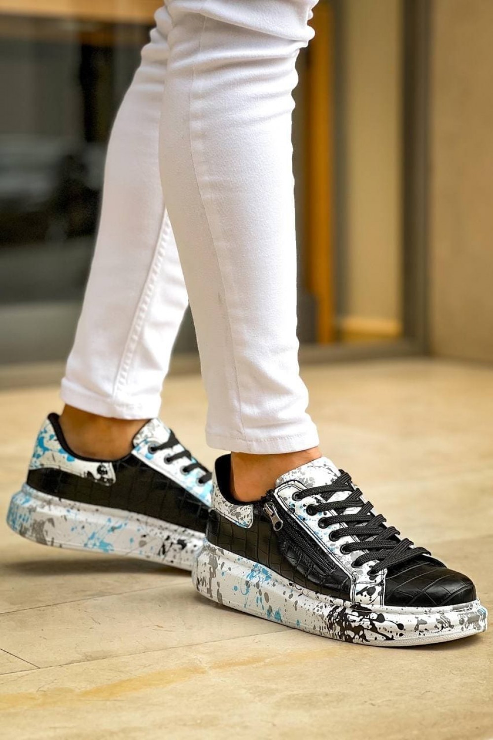 KB02 Erkek Günlük Bağcıklı Fermuarlı Boyalı Croco Cilt Spor Sneaker Ayakkabı CRT - Siyah/Mavi Erkek Ayakkabı KB02 Erkek Günlük Bağcıklı Fermuarlı Boyalı Croco Cilt Spor Sneaker Ayakkabı CRT - Siyah/Mavi – Kuback Erkek Ayakkabı