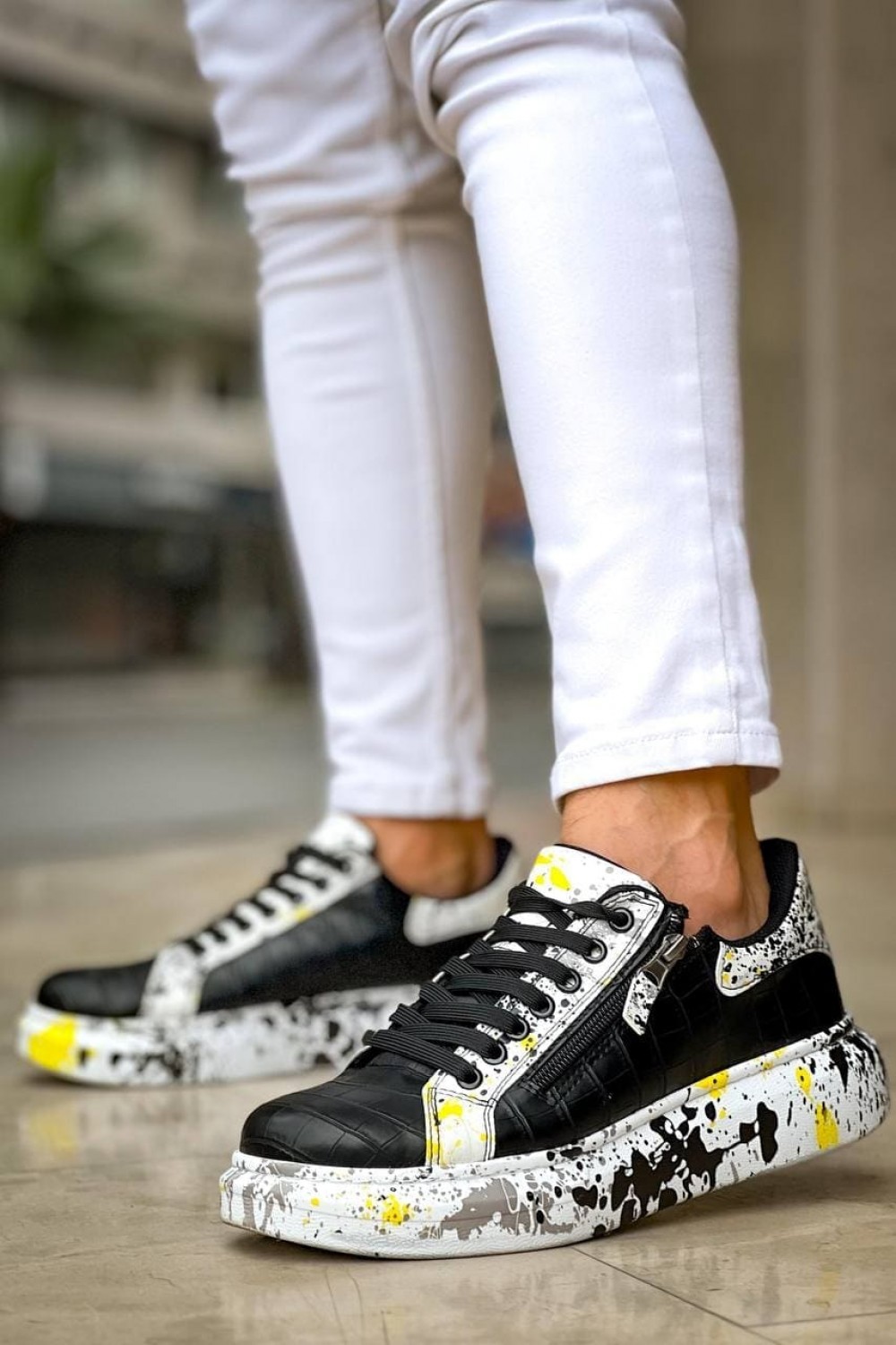 KB02 Erkek Günlük Bağcıklı Fermuarlı Boyalı Croco Cilt Spor Sneaker Ayakkabı CRT - Siyah/Sarı Erkek Ayakkabı KB02 Erkek Günlük Bağcıklı Fermuarlı Boyalı Croco Cilt Spor Sneaker Ayakkabı CRT - Siyah/Sarı – Kuback Erkek Ayakkabı