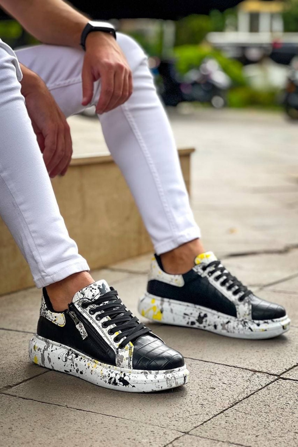 KB02 Erkek Günlük Bağcıklı Fermuarlı Boyalı Croco Cilt Spor Sneaker Ayakkabı CRT - Siyah/Sarı Erkek Ayakkabı KB02 Erkek Günlük Bağcıklı Fermuarlı Boyalı Croco Cilt Spor Sneaker Ayakkabı CRT - Siyah/Sarı – Kuback Erkek Ayakkabı